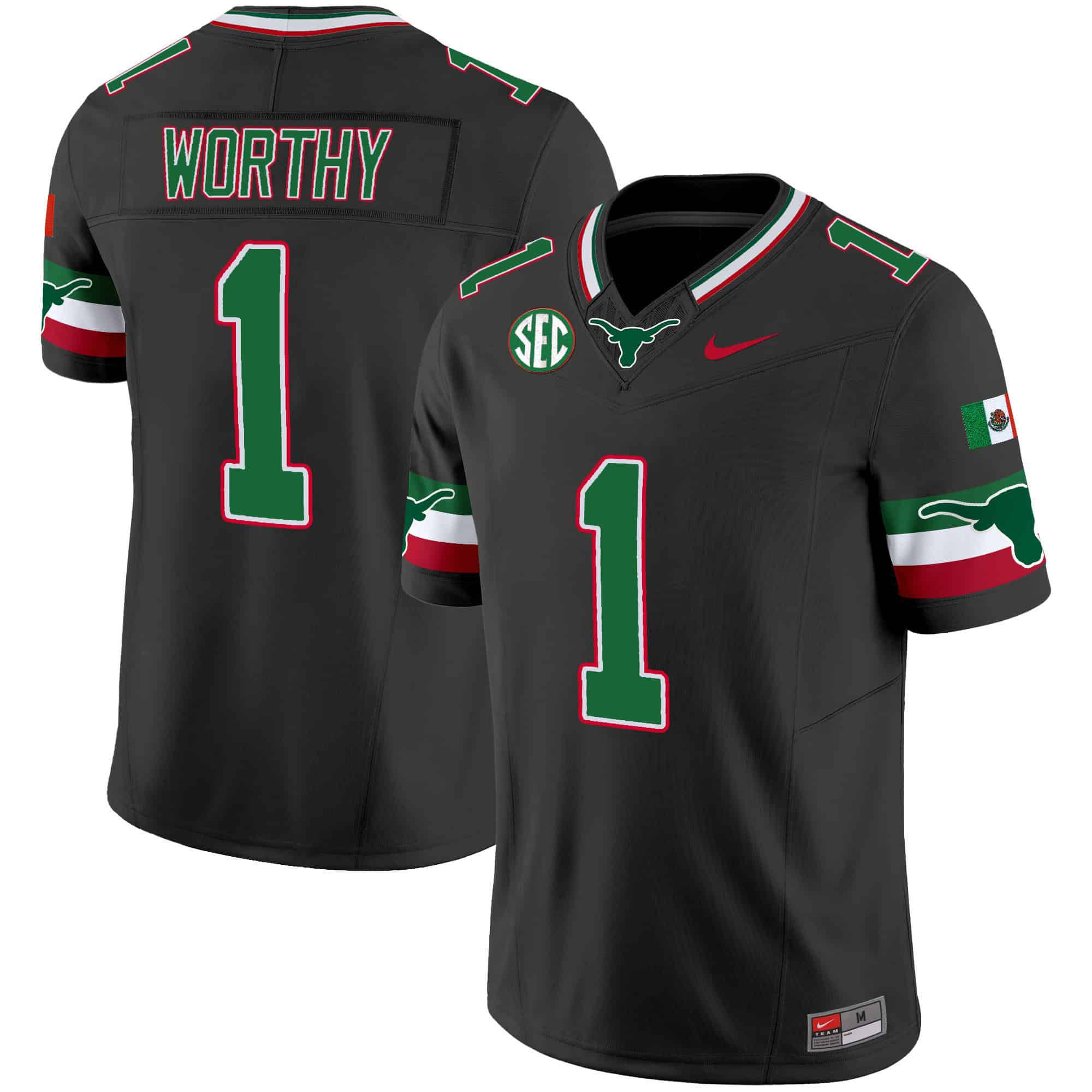 Men Texas Longhorns #1 Worthy Black 2024 Nike Mexico SEC Patch Vapor NCAA Jersey->indianapolis colts->NFL Jersey
